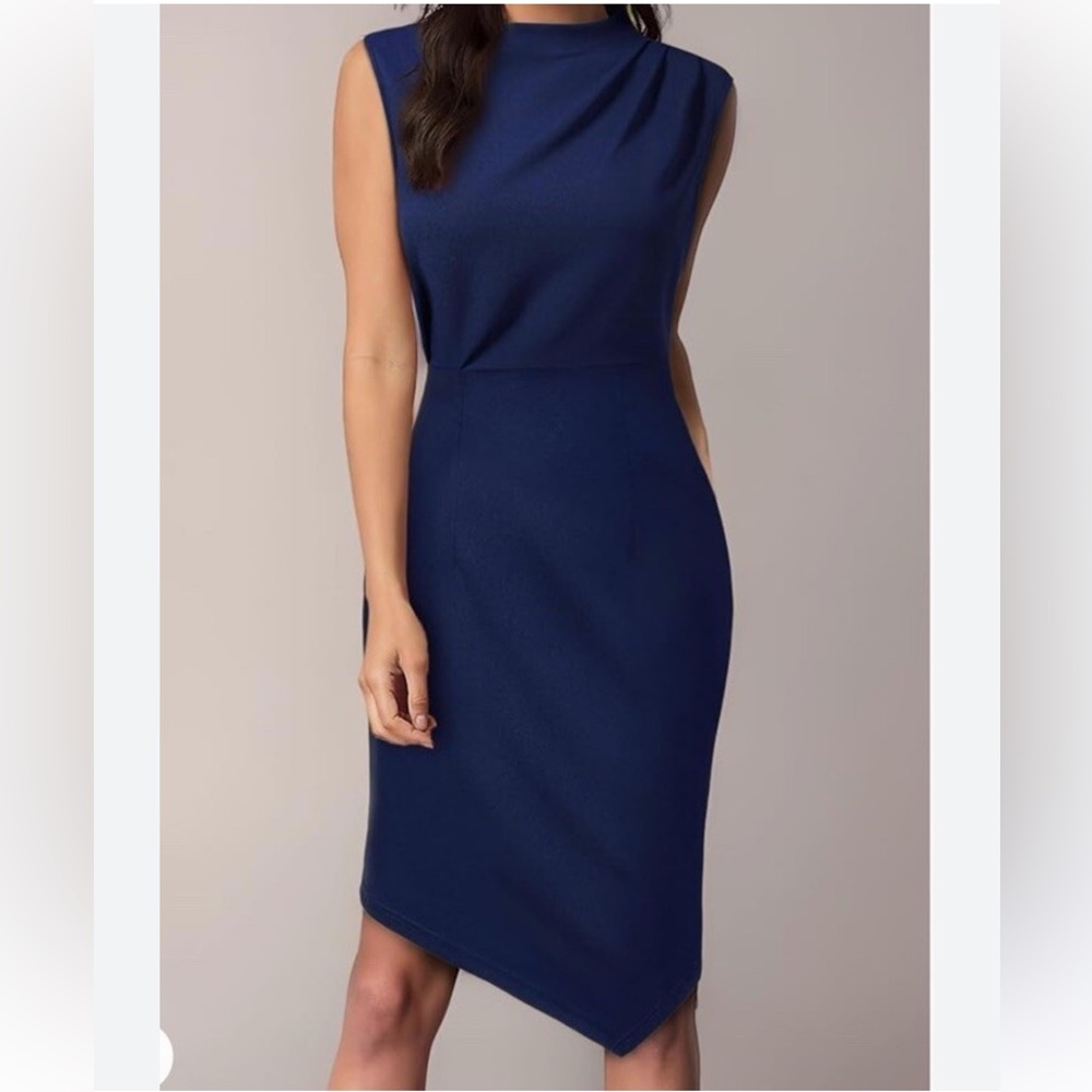 Aisize navy sleeveless asymmetrical hem knee length Dress, S